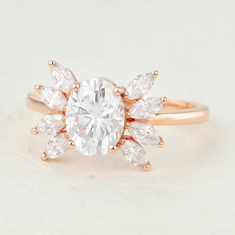 Cluster Engagement Ring Featuring 1.33 CT Oval Moissanite 5