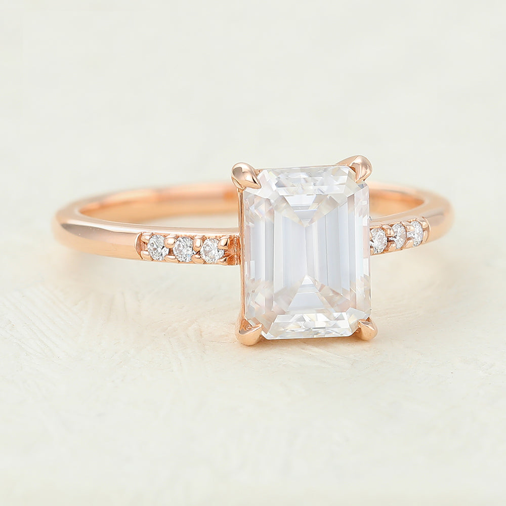 Pave Engagement Ring Featuring 1.60 CT Emerald Moissanite 4