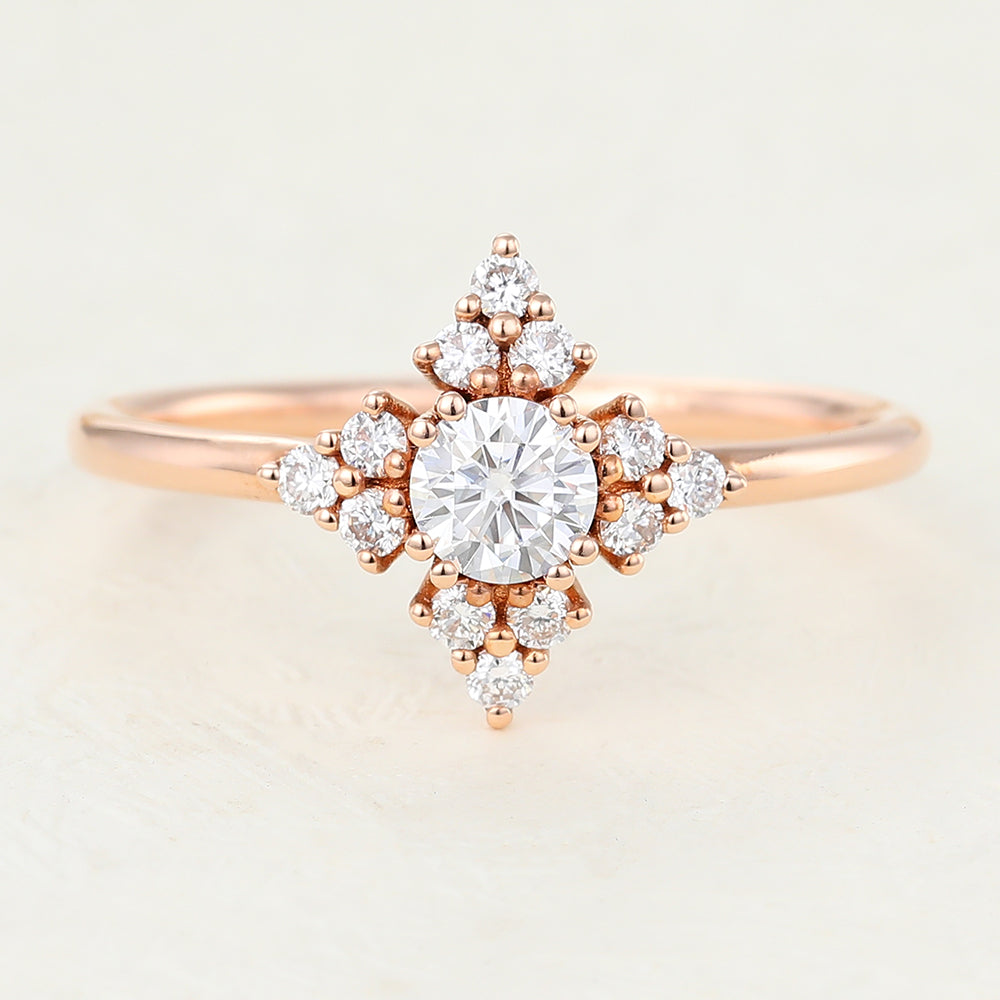 Cluster Engagement Ring Featuring 0.22 CT Round Moissanite 1