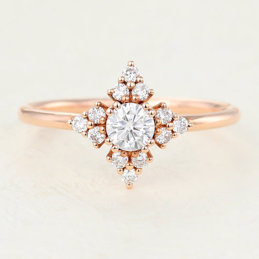 Cluster Engagement Ring Featuring 0.22 CT Round Moissanite 1