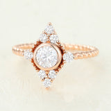 0.41 CT Round Shaped Moissanite Cluster Vintage Engagement Ring 2