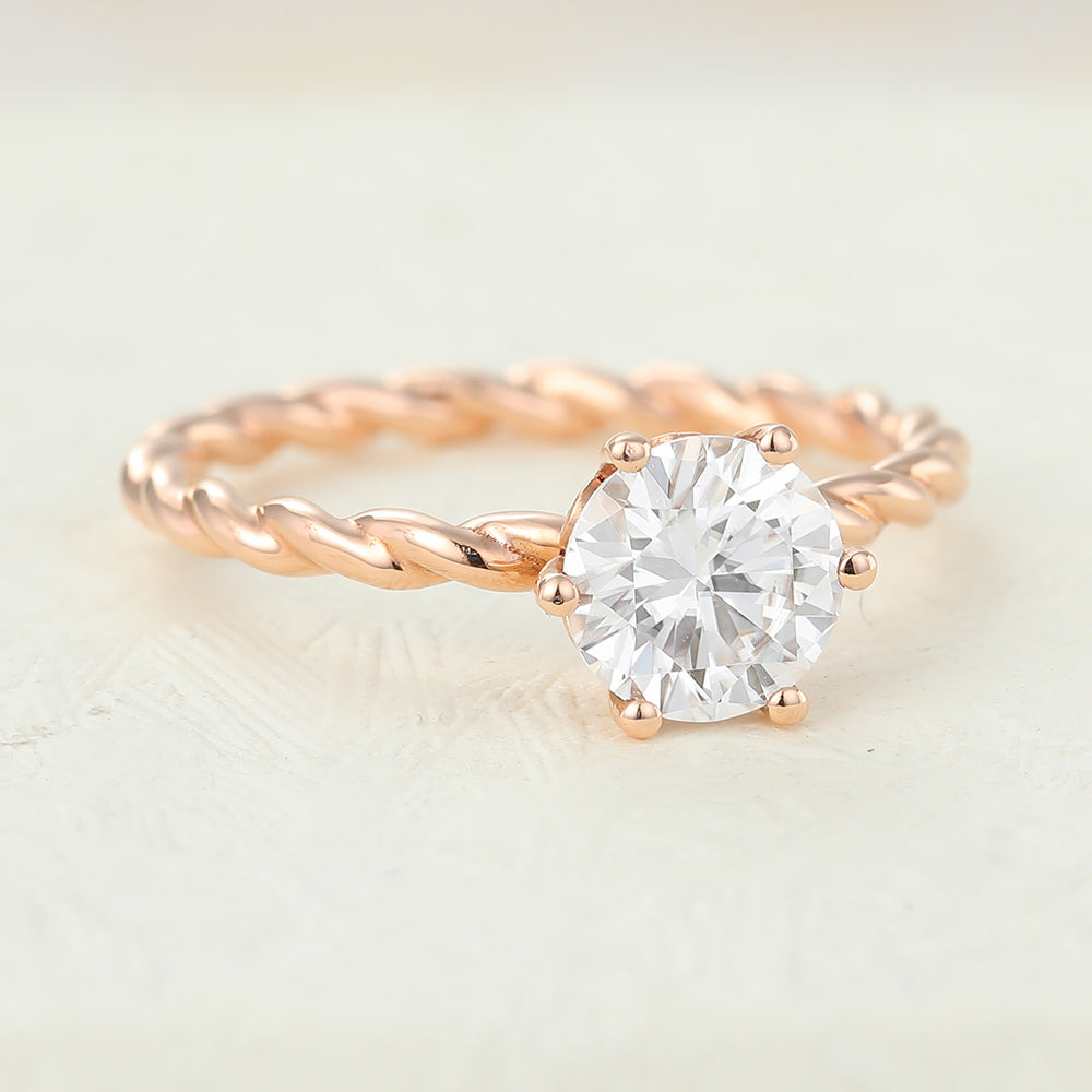 0.88 CT Round Shaped Moissanite Multi Stone Twisted Shank Engagement Ring 3