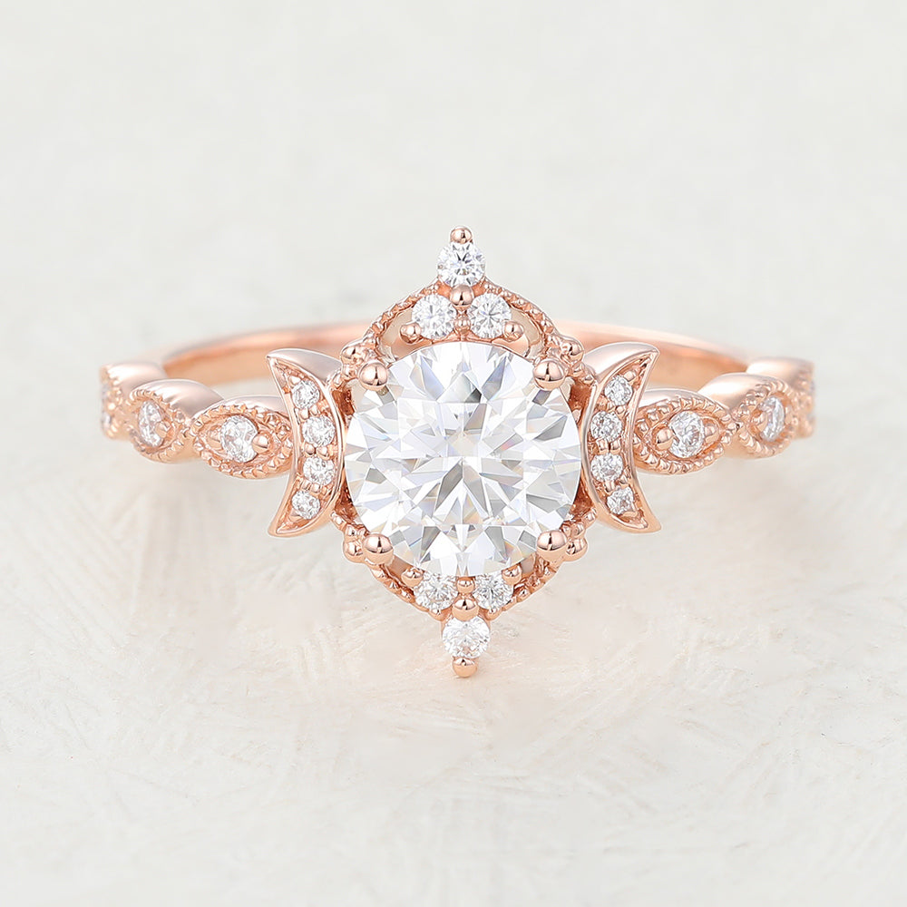 Cluster Engagement Ring Featuring 0.90 CT Round Moissanite 1