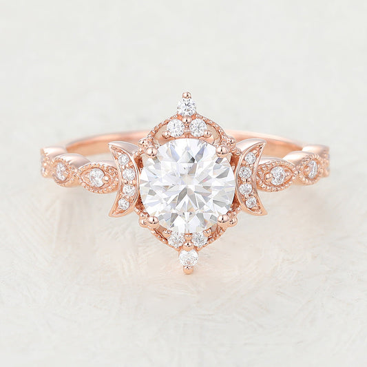 Cluster Engagement Ring Featuring 0.90 CT Round Moissanite 1