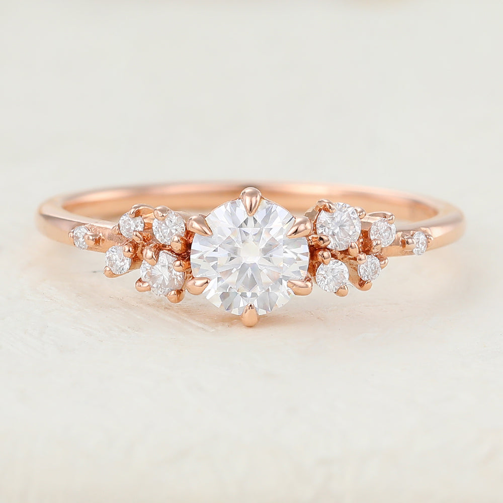Cluster Engagement Ring Featuring 0.41 CT Round Moissanite 1