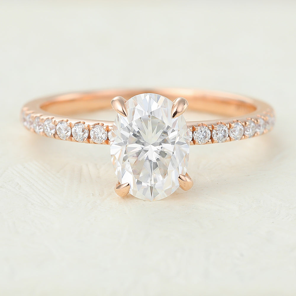 Pave Engagement Ring Featuring 1.33 CT Oval Moissanite 1