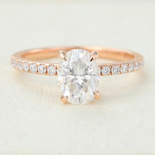 Pave Engagement Ring Featuring 1.33 CT Oval Moissanite 1