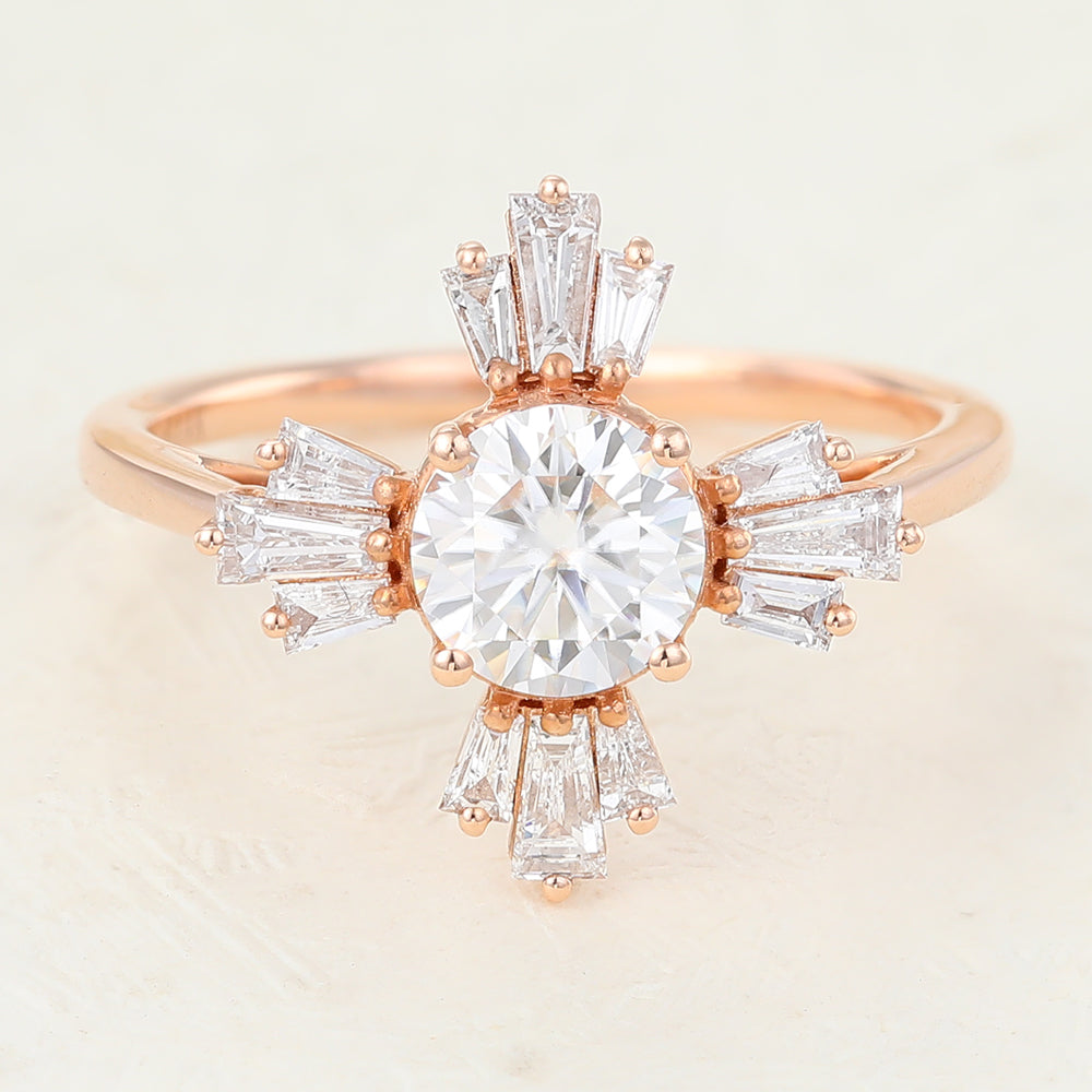 Cluster Engagement Ring Featuring 0.68 CT Round Moissanite 1