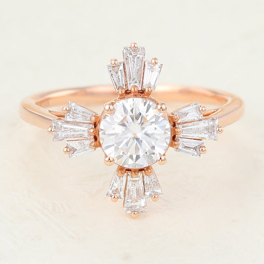 Cluster Engagement Ring Featuring 0.68 CT Round Moissanite 1