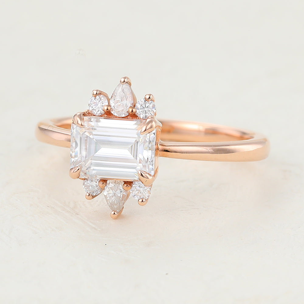 Cluster Engagement Ring Featuring 0.92 CT Emerald Moissanite 4