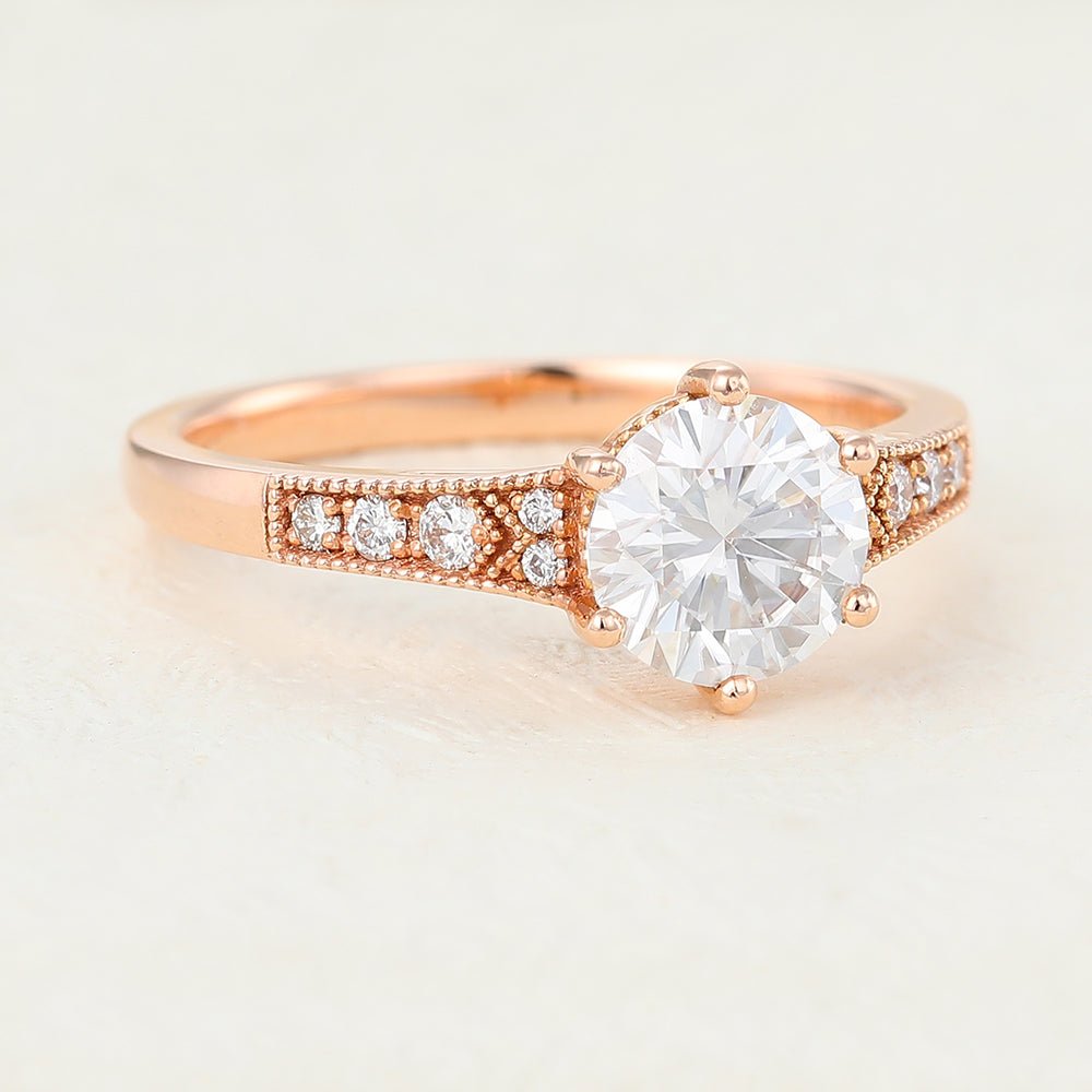 Pave Engagement Ring Featuring 0.88 CT Round Moissanite 4