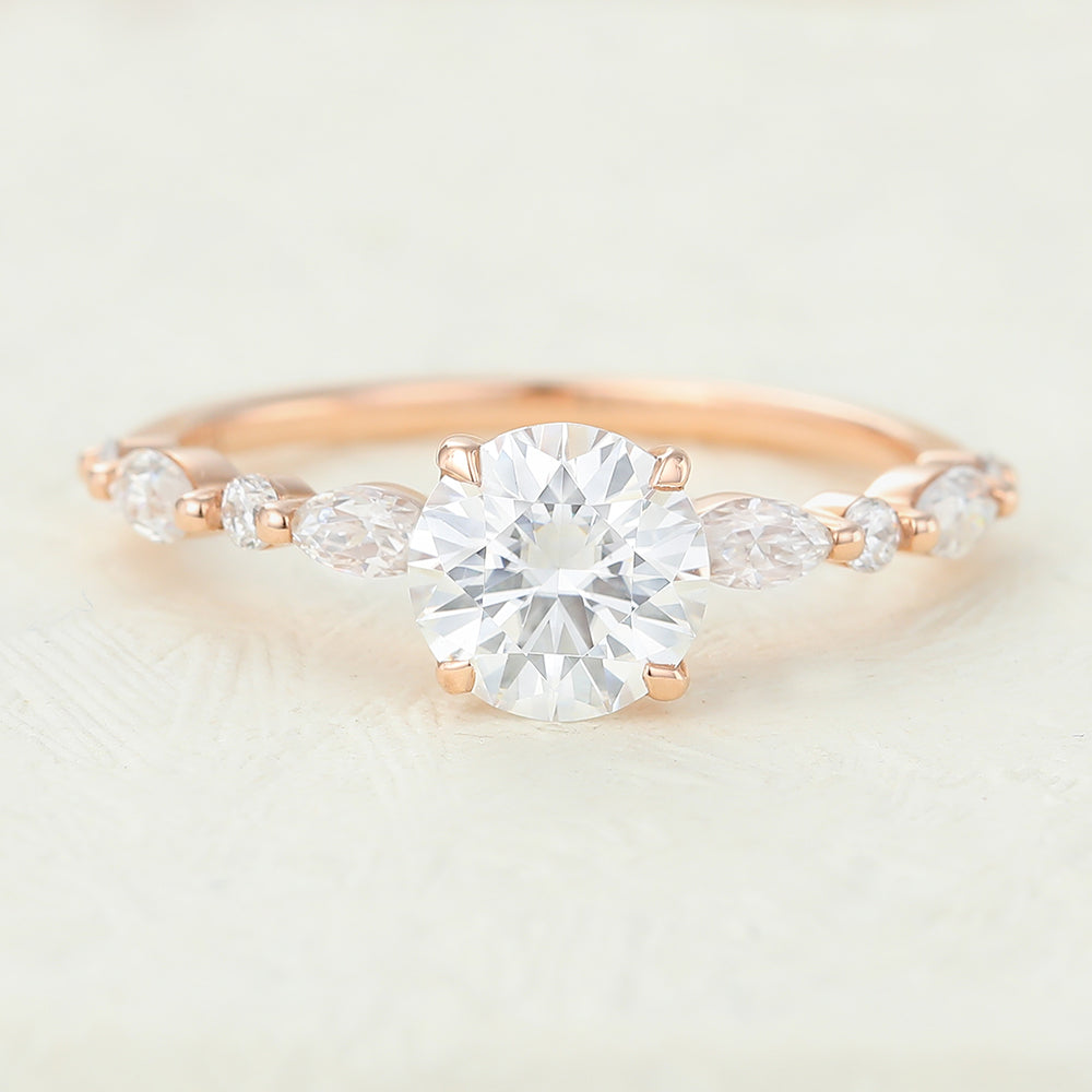 Pave Engagement Ring Featuring 0.88 CT Round Moissanite 1