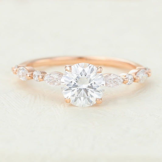 Pave Engagement Ring Featuring 0.88 CT Round Moissanite 1