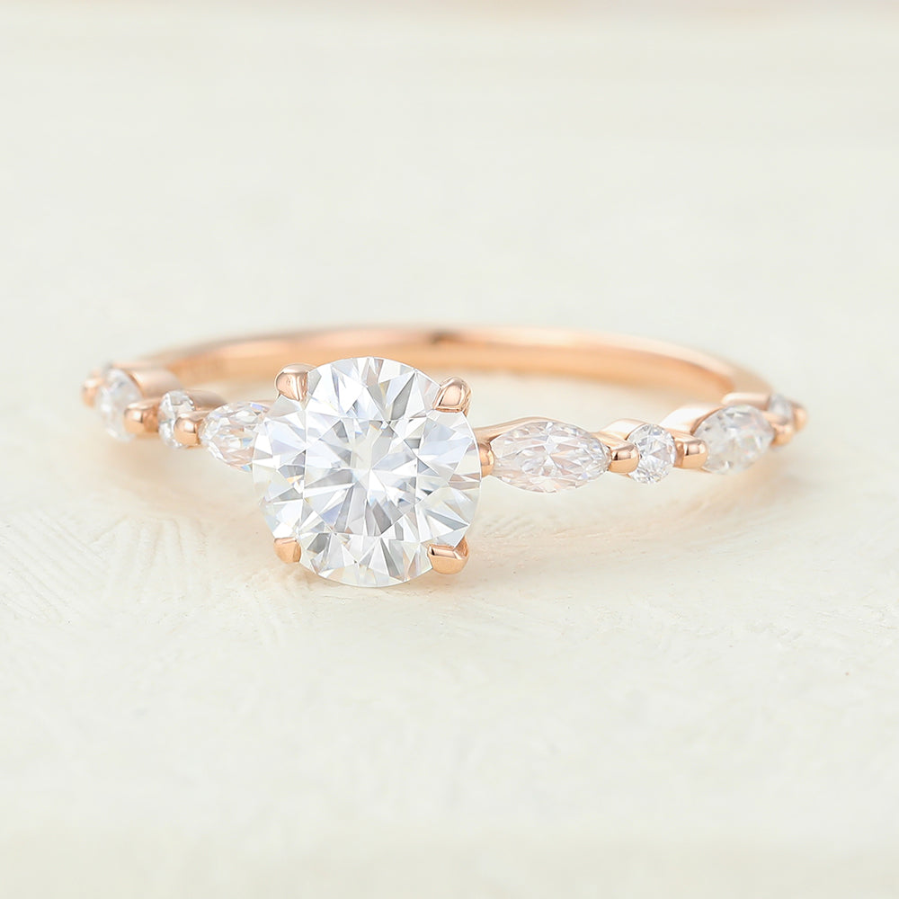 Pave Engagement Ring Featuring 0.88 CT Round Moissanite 4