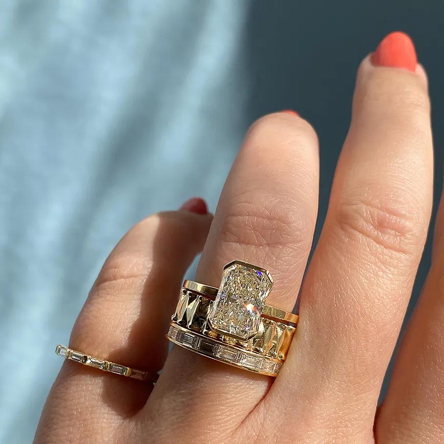 Solitaire Bezel Engagement Ring Featuring 2.10 CT Radiant Moissanite 22