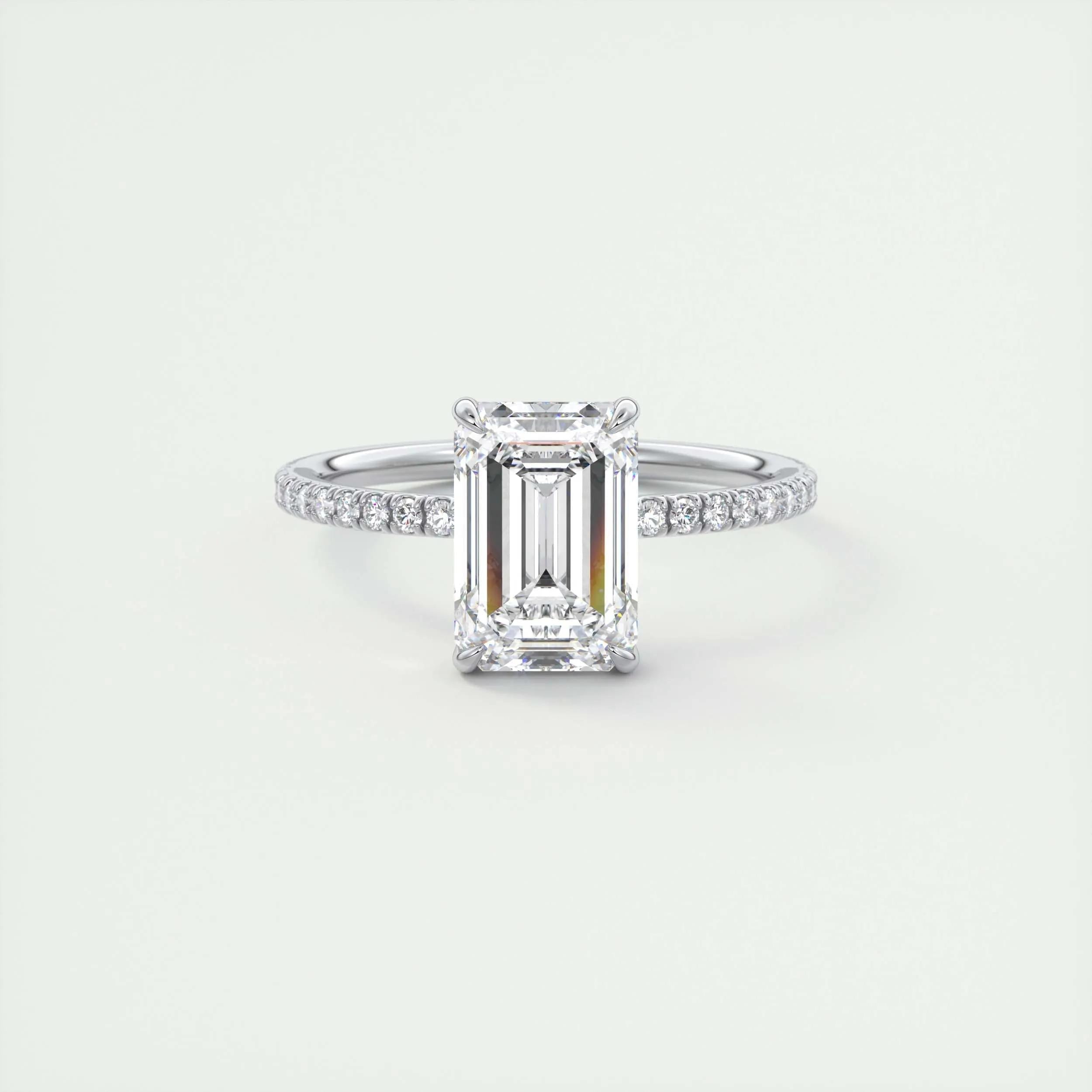 Pave Engagement Ring Featuring 1.91 CT Emerald Moissanite 1
