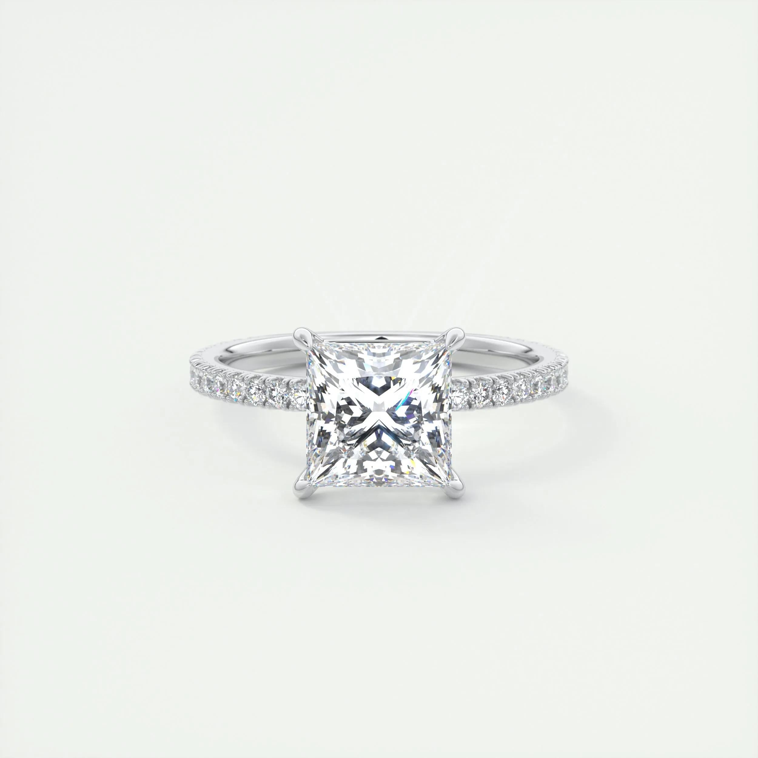Pave Engagement Ring Featuring 2.08 CT Princess Moissanite 1