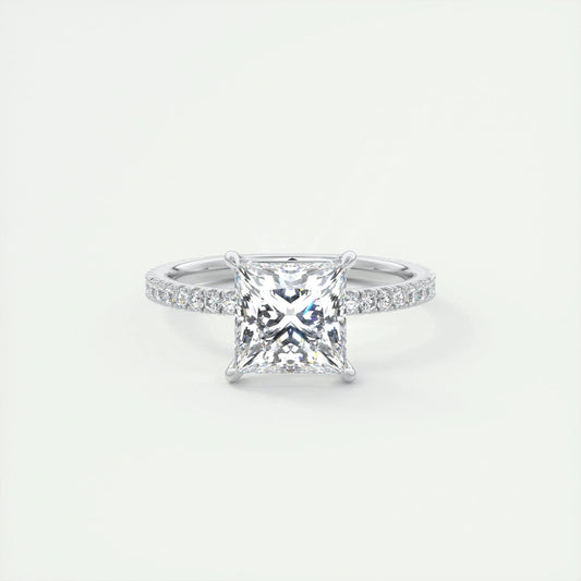 Pave Engagement Ring Featuring 2.08 CT Princess Moissanite 1