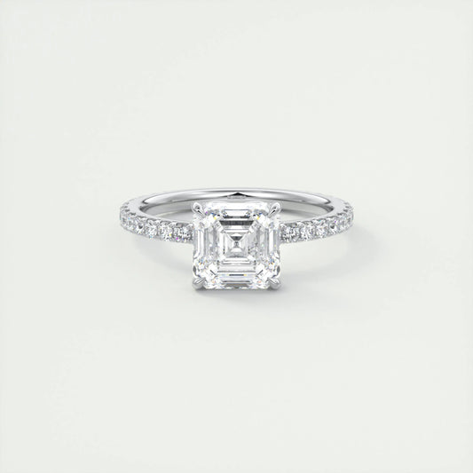 Pave Engagement Ring Featuring 2.03 CT Asscher Moissanite 1