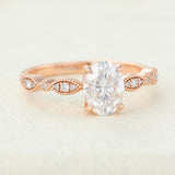 Milgrain Pave Engagement Ring Featuring 1.33 CT Oval Moissanite 4