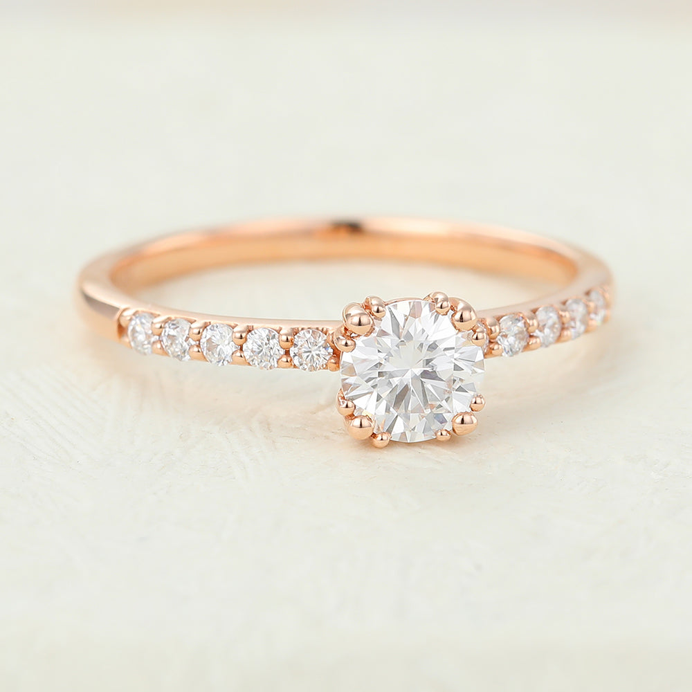 Pave Engagement Ring Featuring 0.41 CT Round Moissanite 3