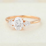 1.33 CT Oval Shaped Moissanite Three Stone Engagement Ring 2
