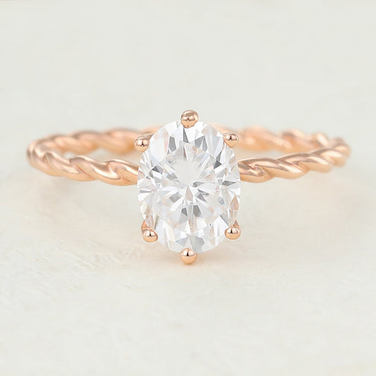 1.33 CT Oval Shaped Moissanite Solitaire Twisted Shank Engagement Ring 1