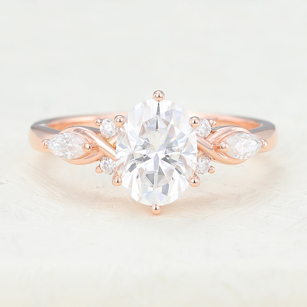 Cluster Engagement Ring Featuring 1.33 CT Oval Moissanite 1