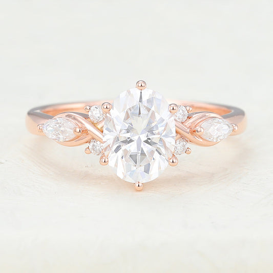 Cluster Engagement Ring Featuring 1.33 CT Oval Moissanite 1