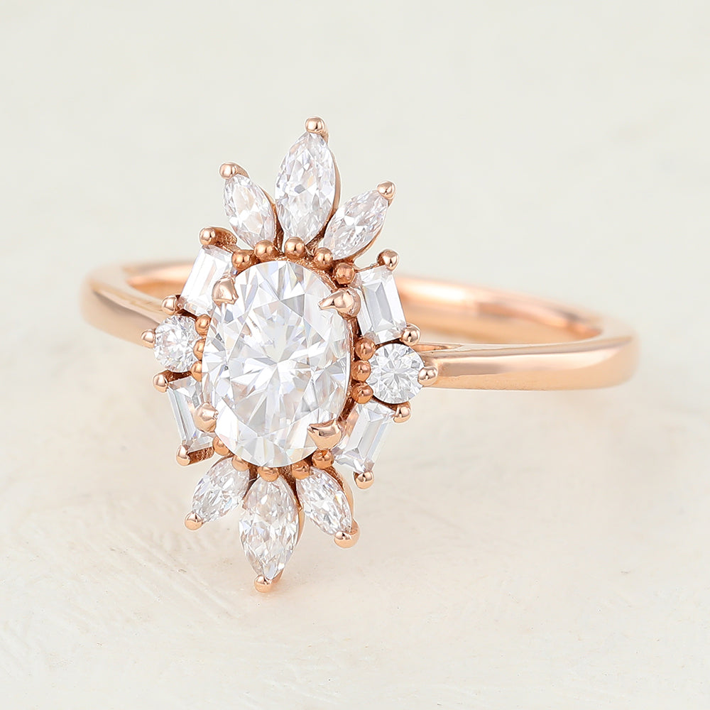 Cluster Engagement Ring Featuring 0.84 CT Oval Moissanite 4