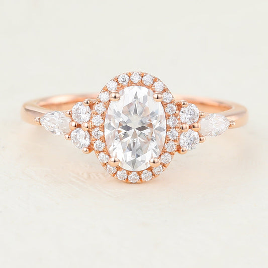 Cluster Halo Engagement Ring Featuring 0.84 CT Oval Moissanite 1