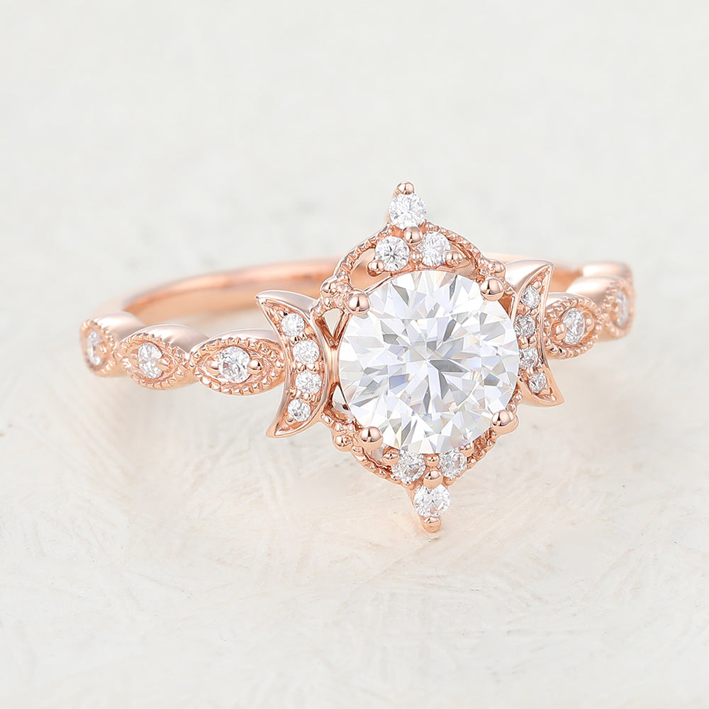 Cluster Engagement Ring Featuring 0.90 CT Round Moissanite 3