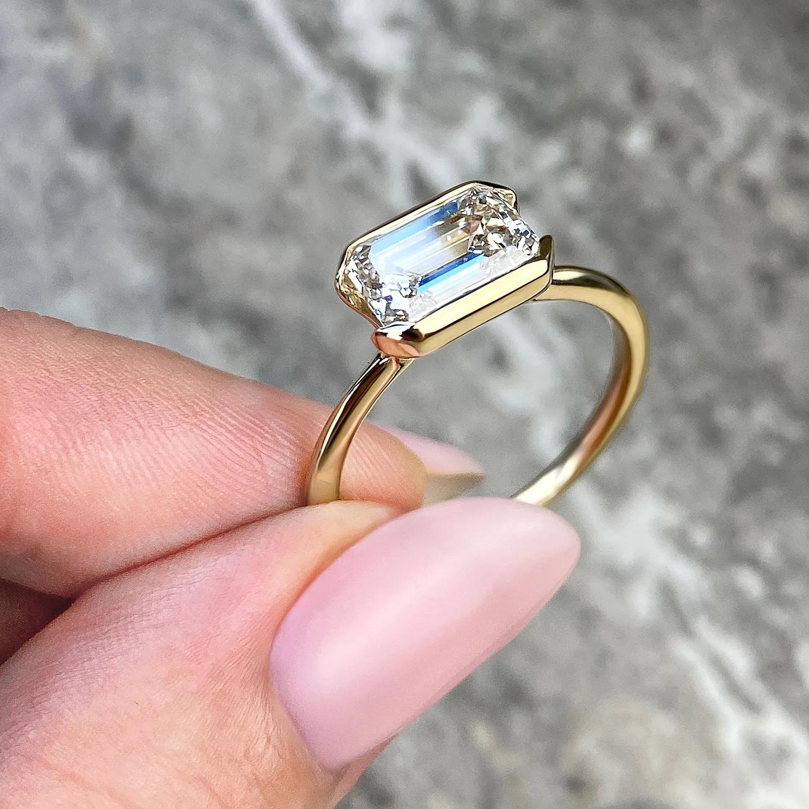 Solitaire Bezel Engagement Ring Featuring 1.91 CT Emerald Moissanite 30