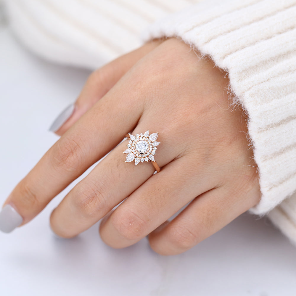 Cluster Halo Engagement Ring Featuring 0.41 CT Round Moissanite 5