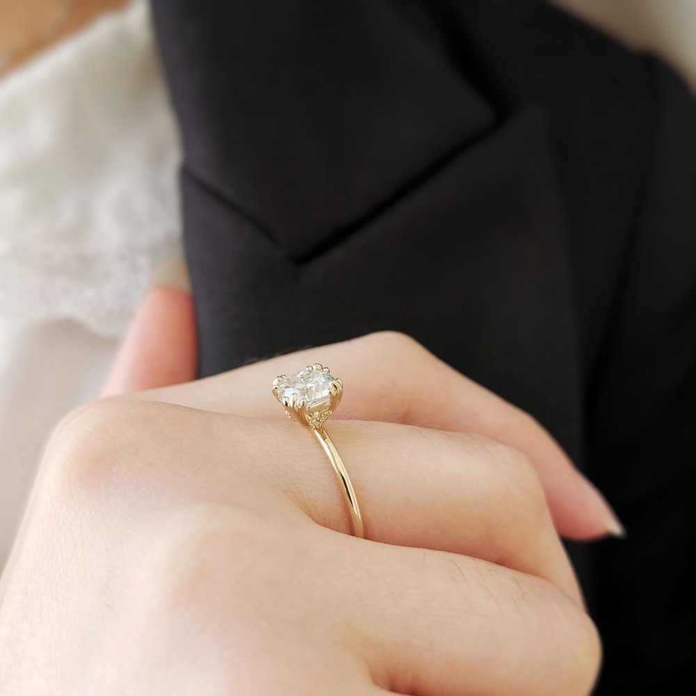 1.50 CT Cushion Shaped Moissanite Pave Engagement Ring