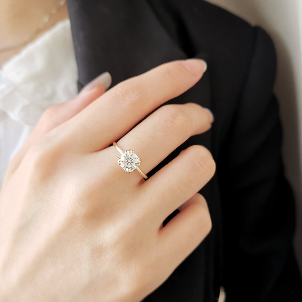1.50 CT Cushion Shaped Moissanite Multi Stone Engagement Ring 8