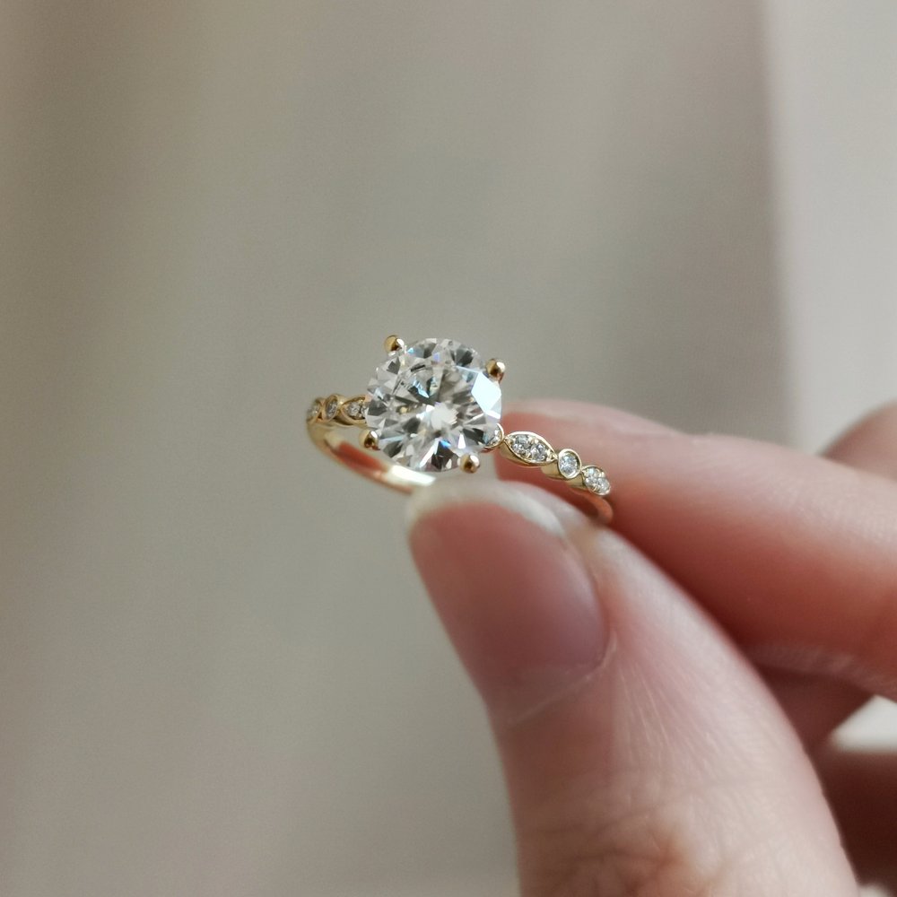 1.20 CT Round Shaped Moissanite Vintage Pave Engagement Ring