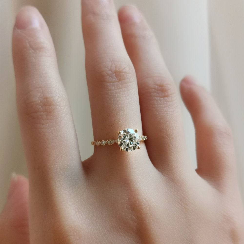 1.20 CT Round Shaped Moissanite Vintage Pave Engagement Ring