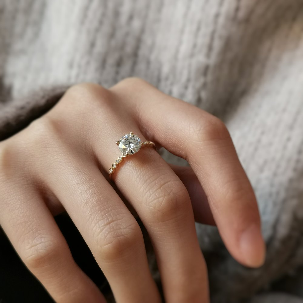 1.20 CT Round Shaped Moissanite Vintage Pave Engagement Ring