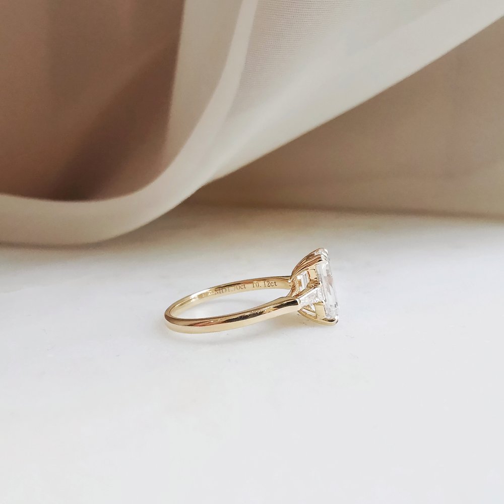 1.70 CT Emerald Shaped Moissanite Three Stone Engagement Ring