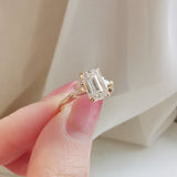 1.70 CT Emerald Shaped Moissanite Three Stone Engagement Ring
