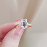 1.70 CT Emerald Shaped Moissanite Three Stone Engagement Ring