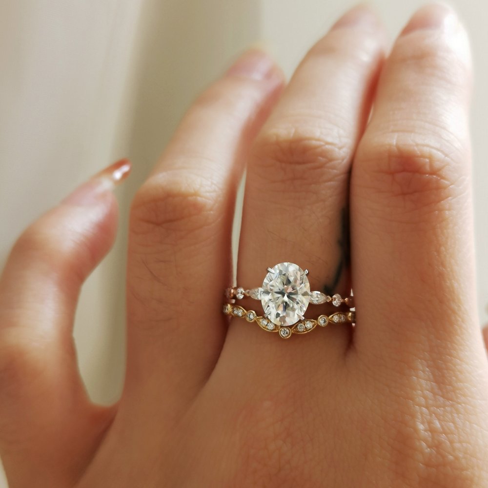 1.70 CT Oval Shaped Moissanite Pave Engagement Ring 7