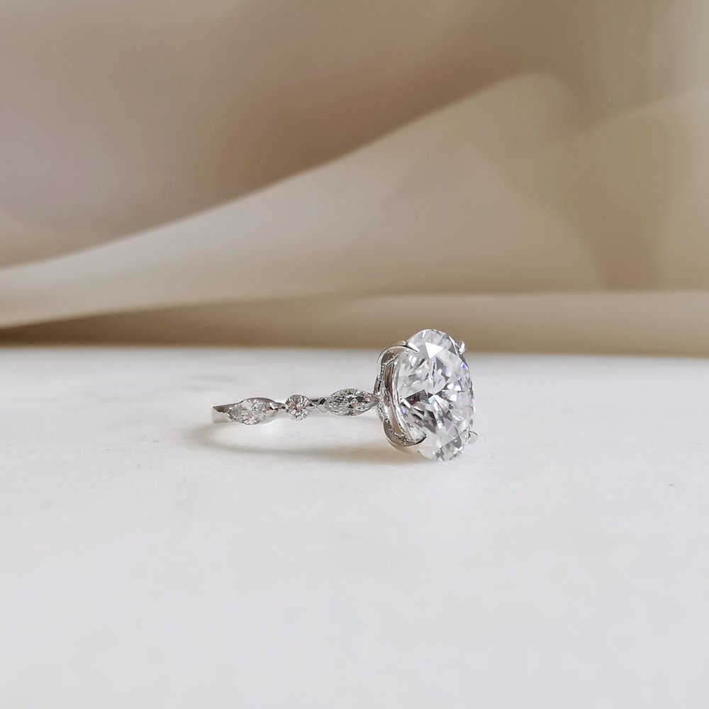 1.70 CT Oval Shaped Moissanite Pave Engagement Ring 17