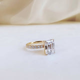 3.0 CT Emerald Shaped Moissanite Pave Setting Engagement Ring 12