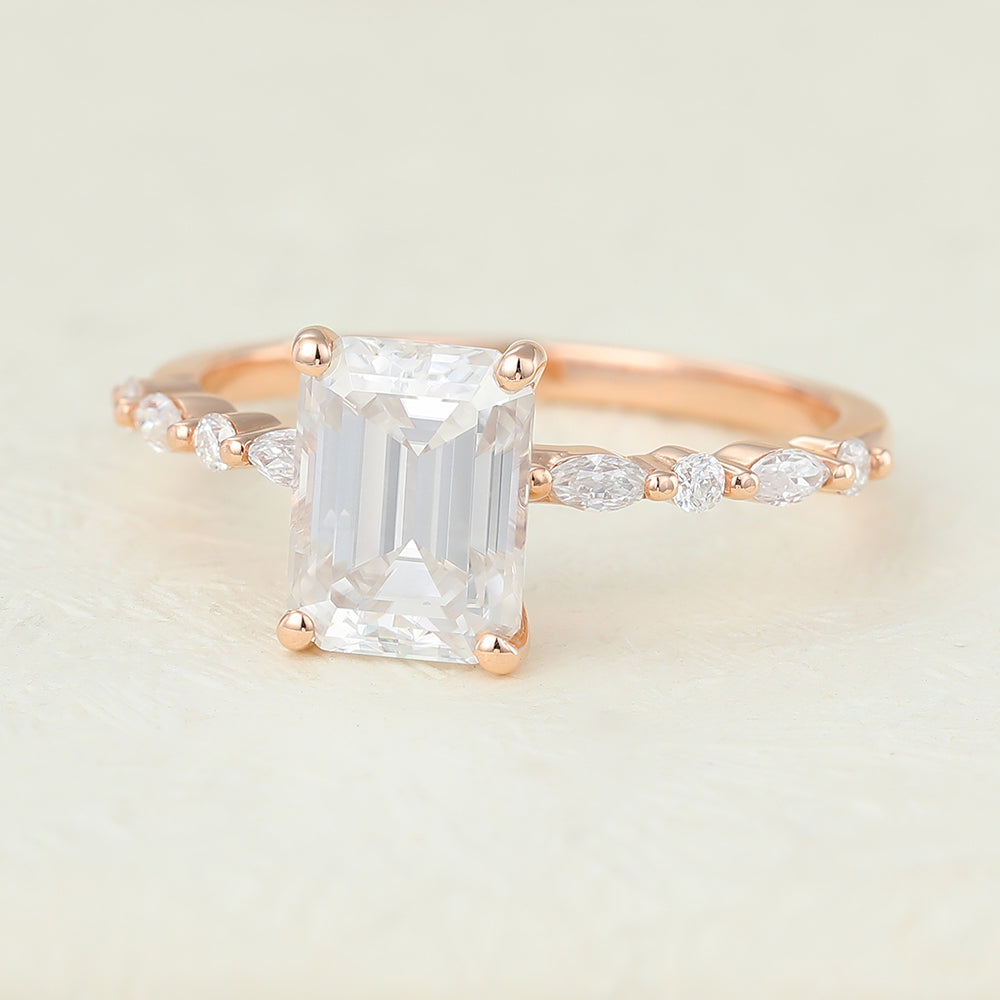 Pave Engagement Ring Featuring 1.60 CT Emerald Moissanite 3