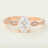 Milgrain Pave Engagement Ring Featuring 1.33 CT Oval Moissanite 1