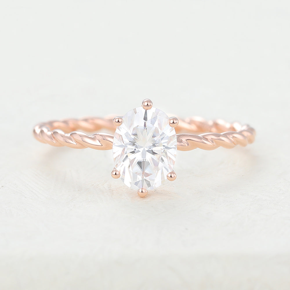 1.33 CT Oval Shaped Moissanite Twisted Shank Engagement Ring