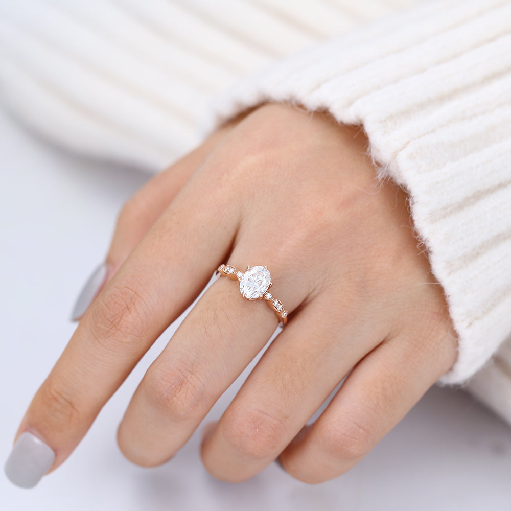 Pave Engagement Ring Featuring 1.33 CT Oval Moissanite 6