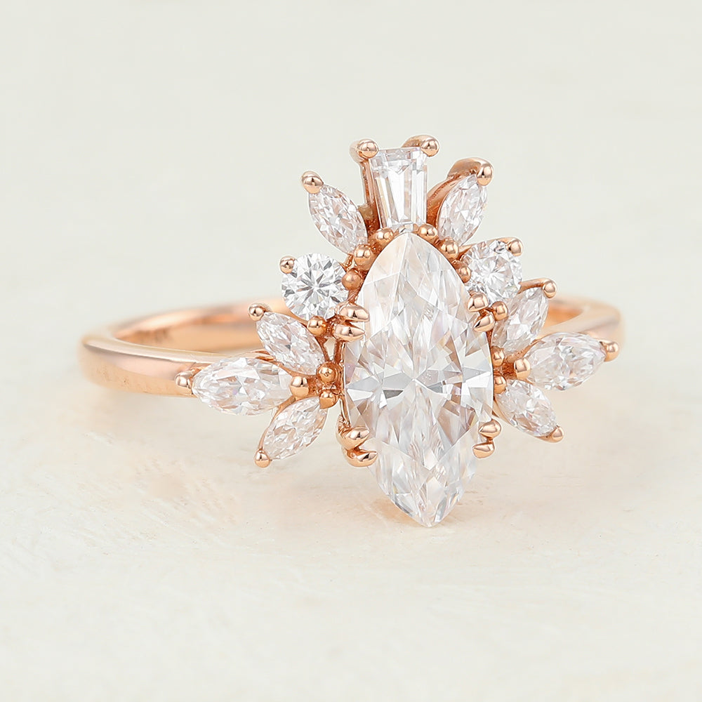Cluster Engagement Ring Featuring 0.90 CT Marquise Moissanite 4